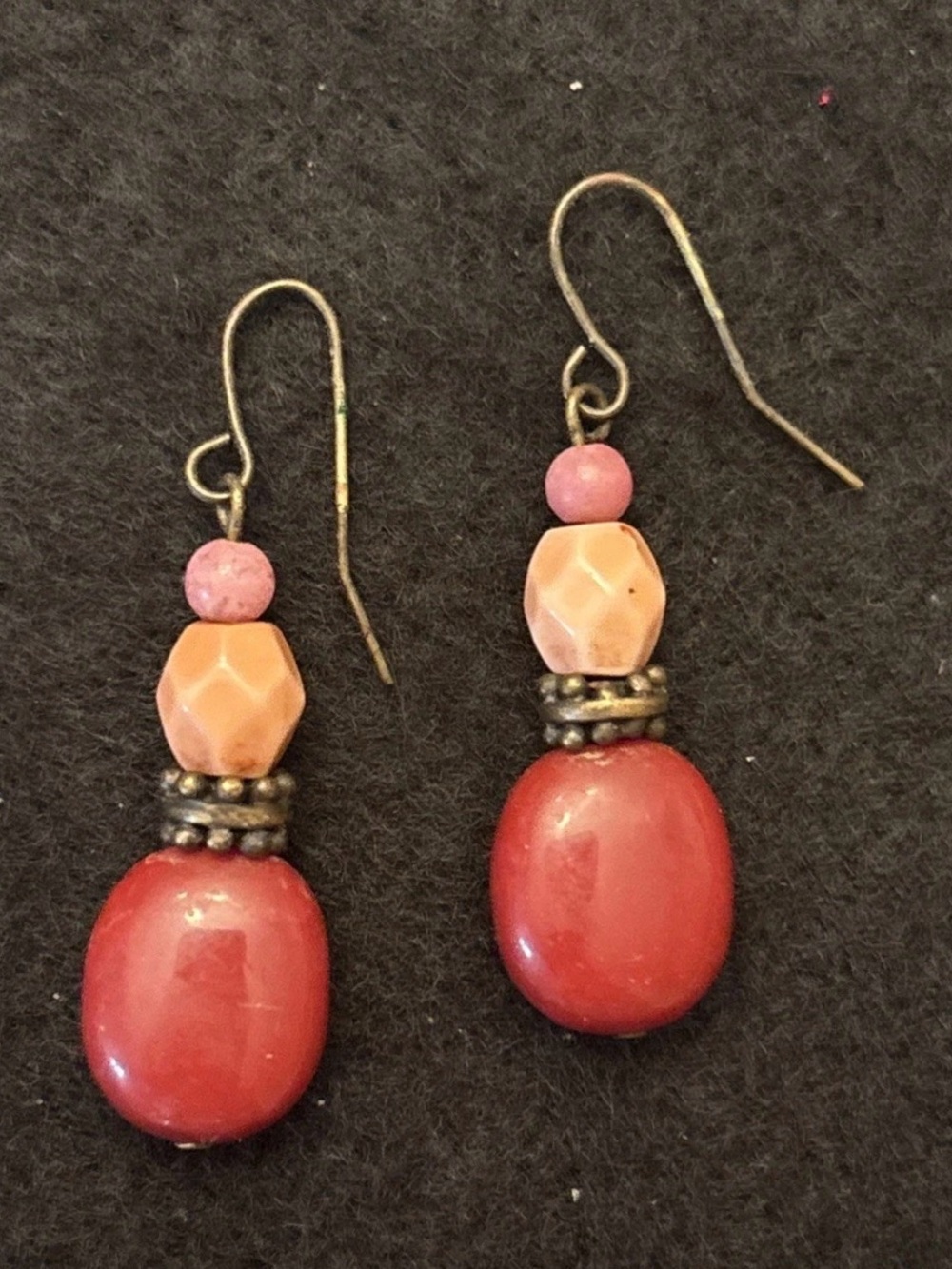 Vintage Burgundy & Pink Bead Dangle Earrings